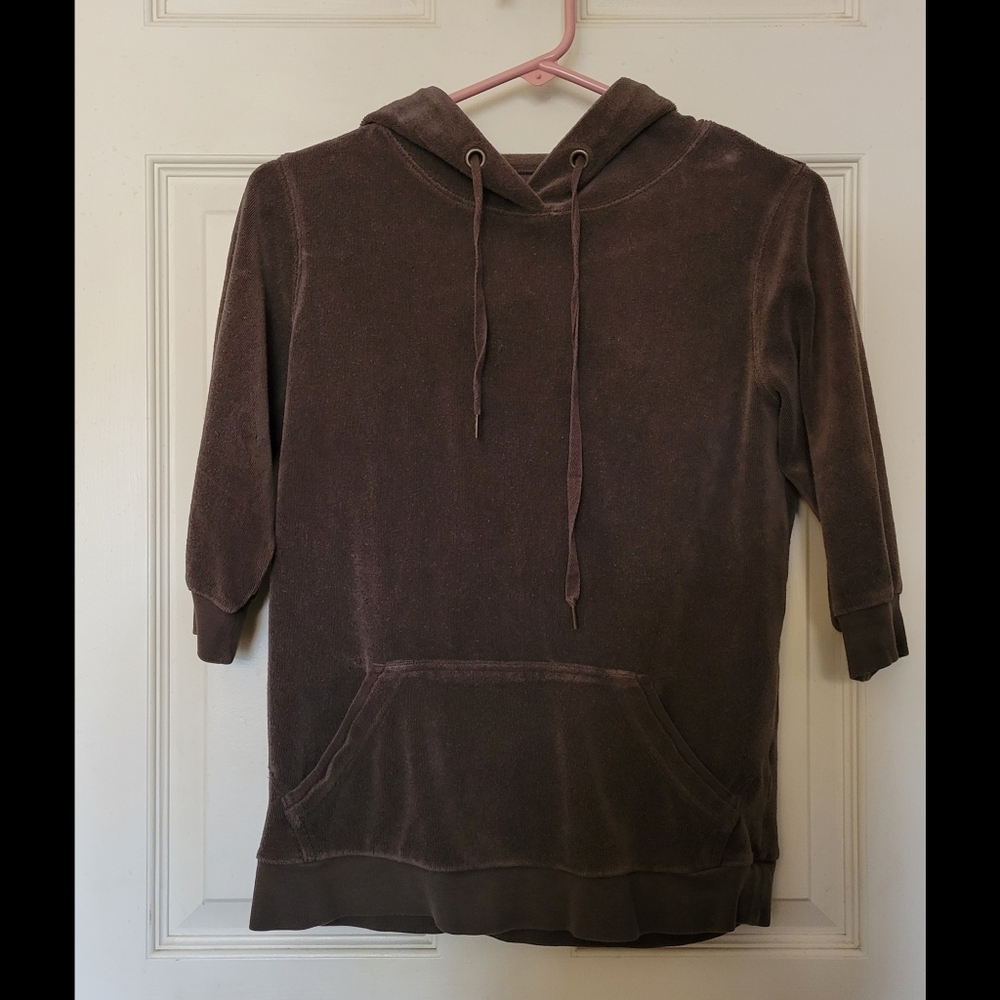 Terrycloth Brown 3/4 Sleeve Hoodie M